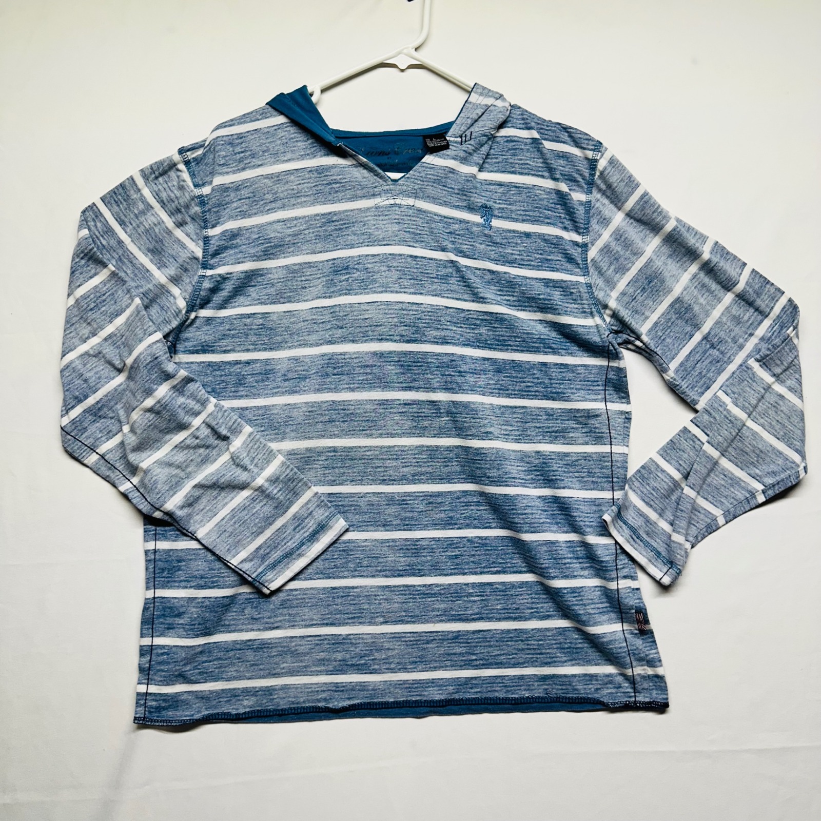 Lions Crest English Laundry Long Sleeve Striped Hoodie V-Neck Top Large